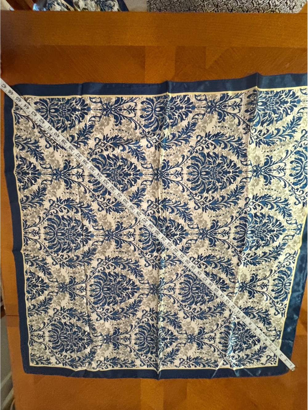 Blue and White Damask Patterned Scarf 303 - Picture 3 of 3